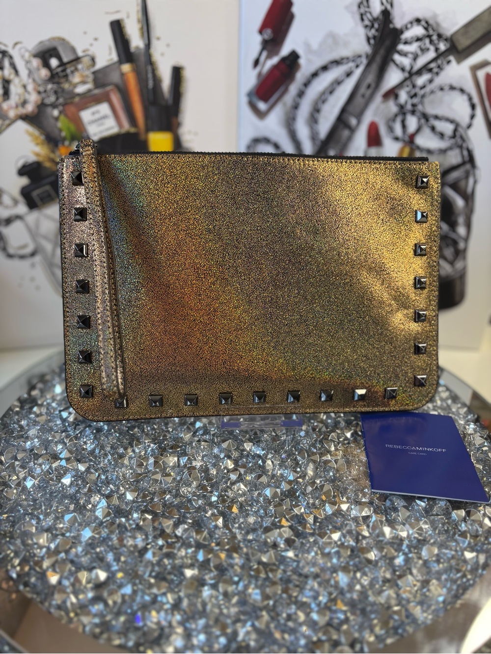 Studded Metallic Gold Wristlet Clutch